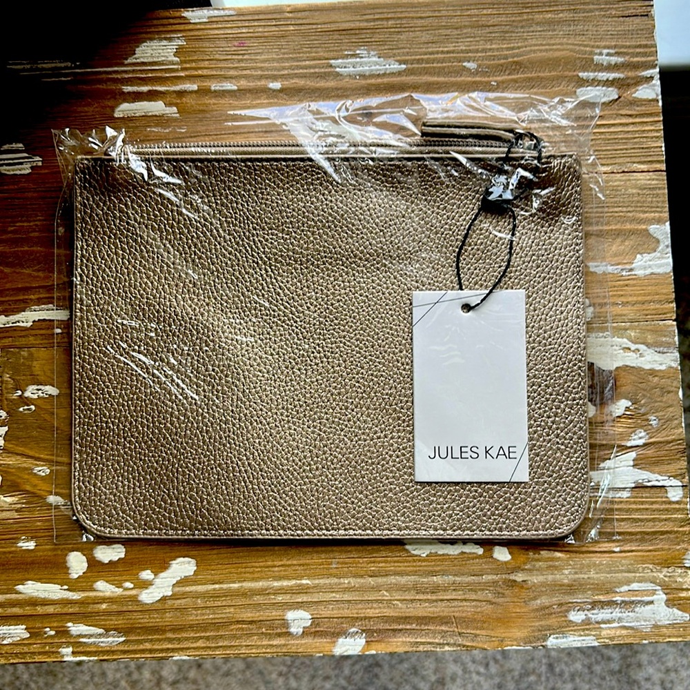 Jules Kae Metallic Gold Zipper Pouch Bag Clutch